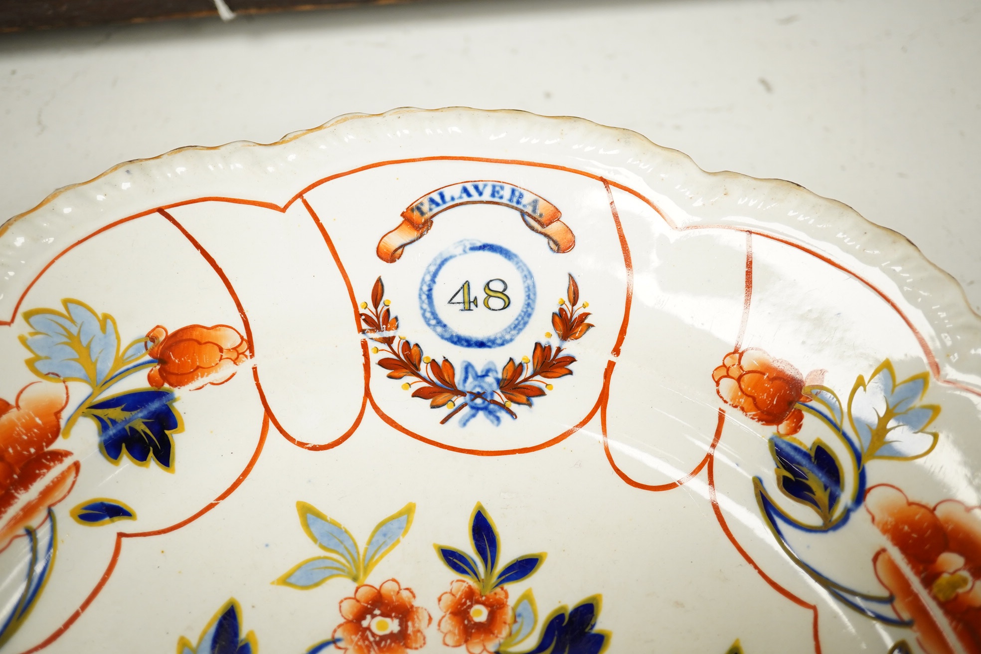 Northamptonshire Regiment interest; a 19th century commemorative Imari pattern plate, understood to have come from the Officer’s Mess for the 48th Northamptonshire Regiment, also decorated with ‘48 Talavera’, diameter 26